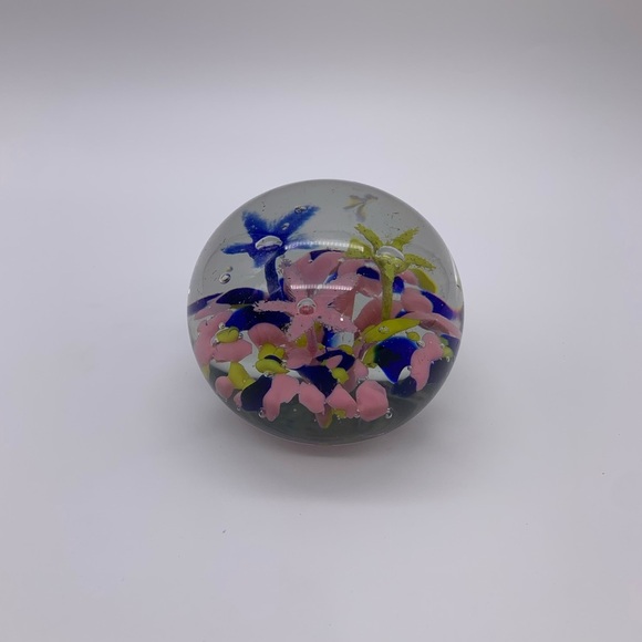 Stunning Vtg. Cobalt Blue Pink & Yellow Flowered Art Glass PAPERWEIGHT 3” - Picture 14 of 14